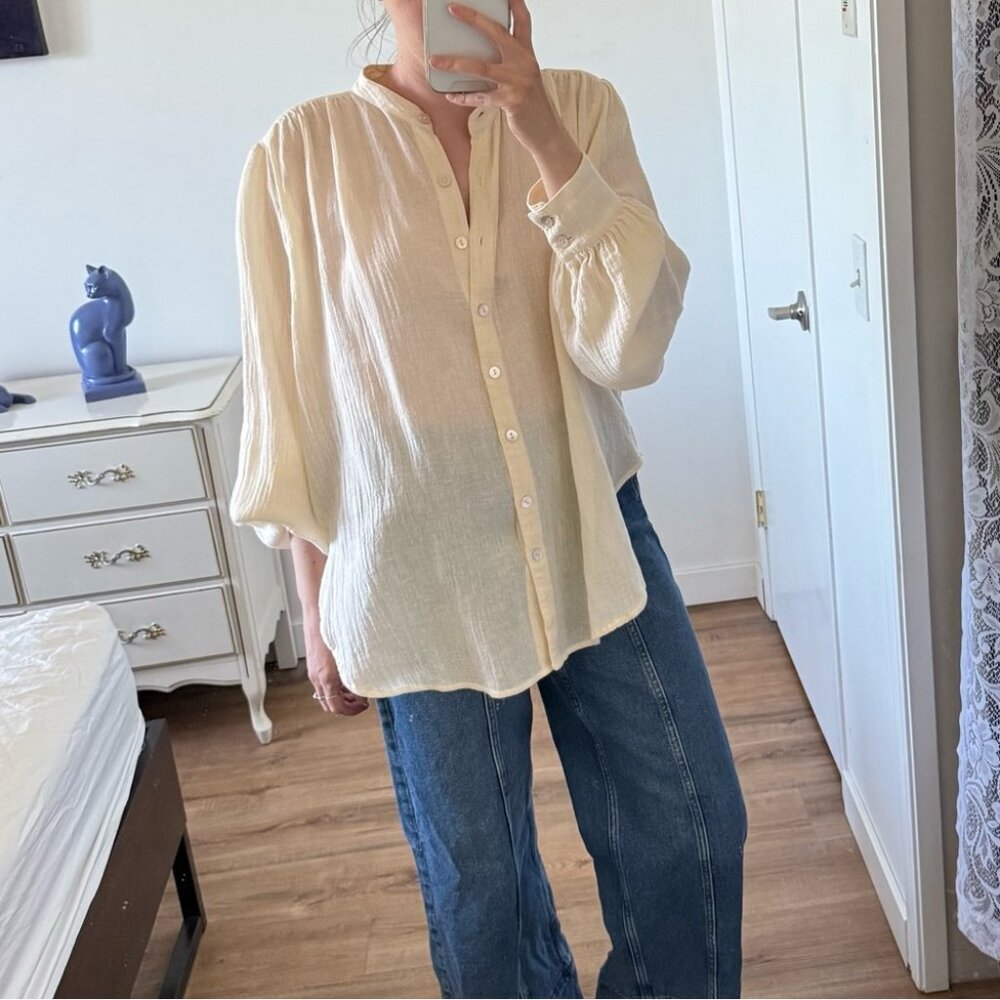 All That Remains Limited Edition Ramie Oversized Cream Button Down Blouse Boho